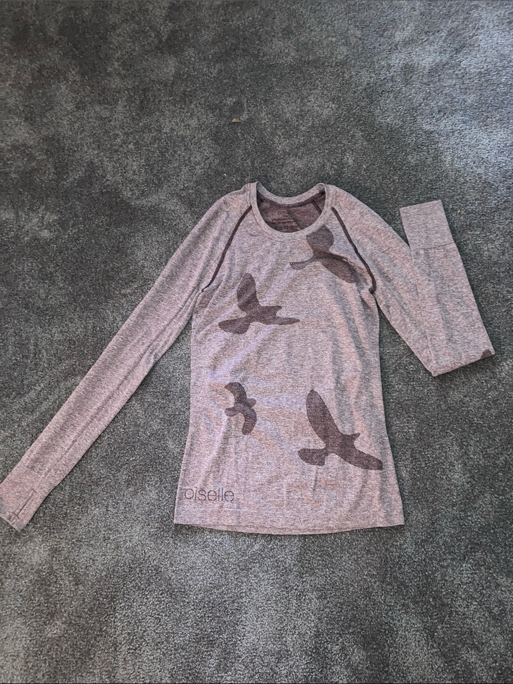 oiselle Heathered Mauve Long Sleeve Bird Graphic Tee